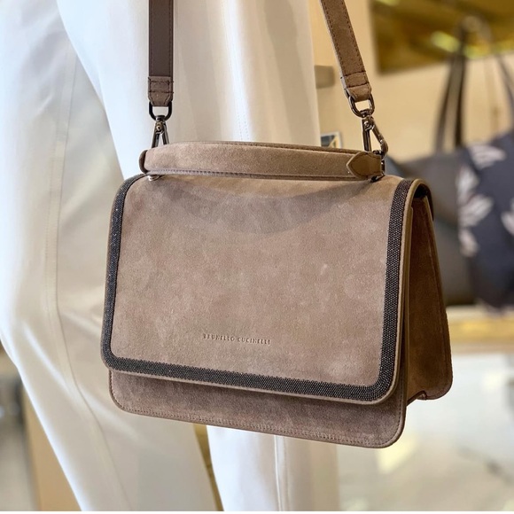 Brunello Cucinelli Handbags - Brunello Cucinelli Large Monili Suede Top-Handle and Shoulder Bag